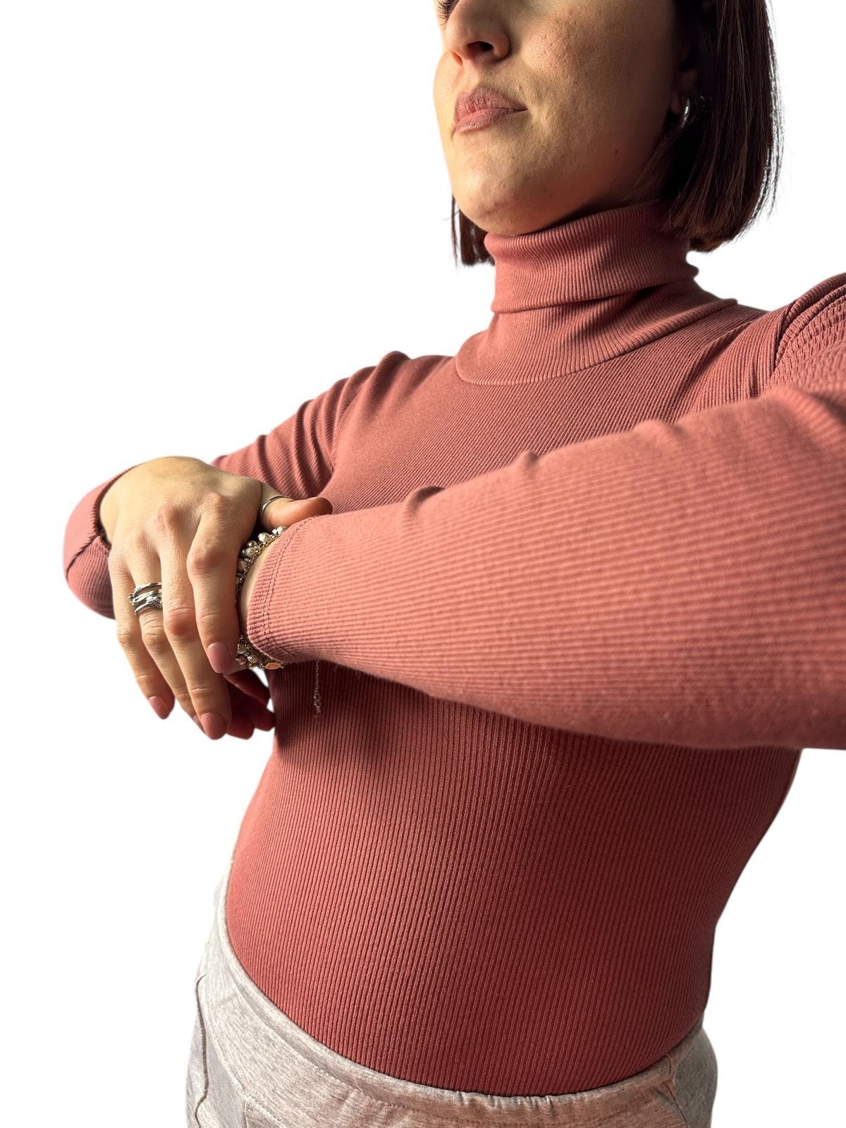 Body a Costine a collo alto elasticizzato - immagine 2