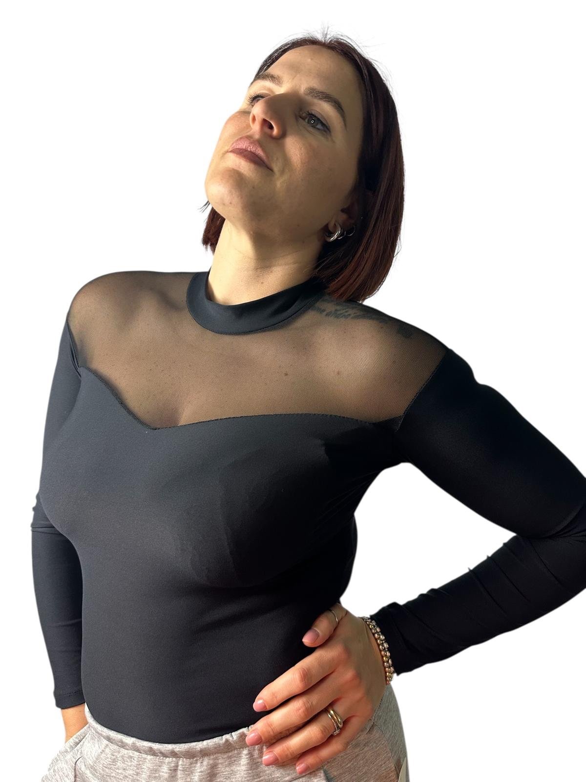 Body Manica Lunga con Inserti in Rete - Collo Alto