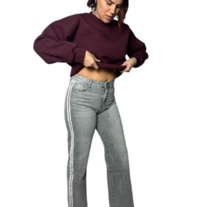 Jeans High Waist con Banda Laterale Bianca