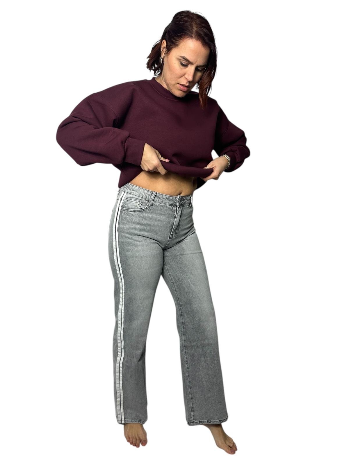 Jeans High Waist con Banda Laterale Bianca