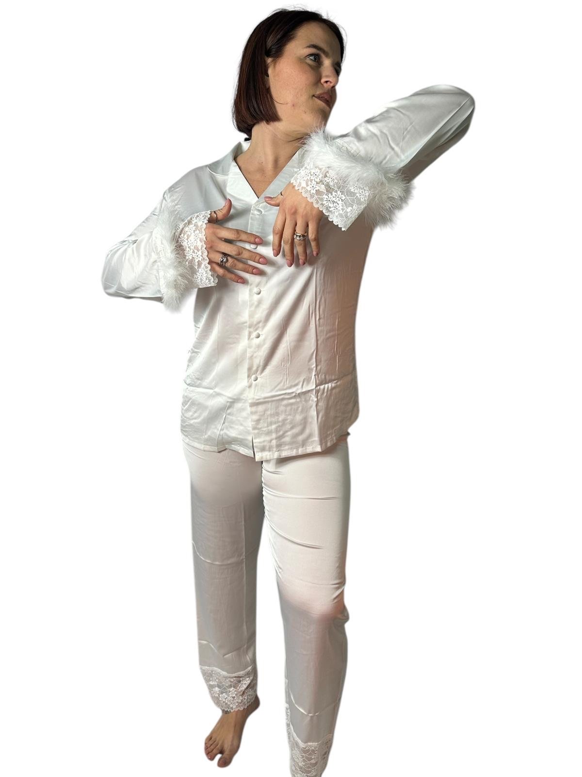 Pigiama SATIN in raso con Rifiniture in Piuma e Pizzo - immagine 5