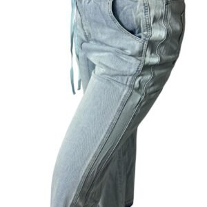 Jeans Larghi Vita Alta con Elastico e Coulisse in Denim Chiaro