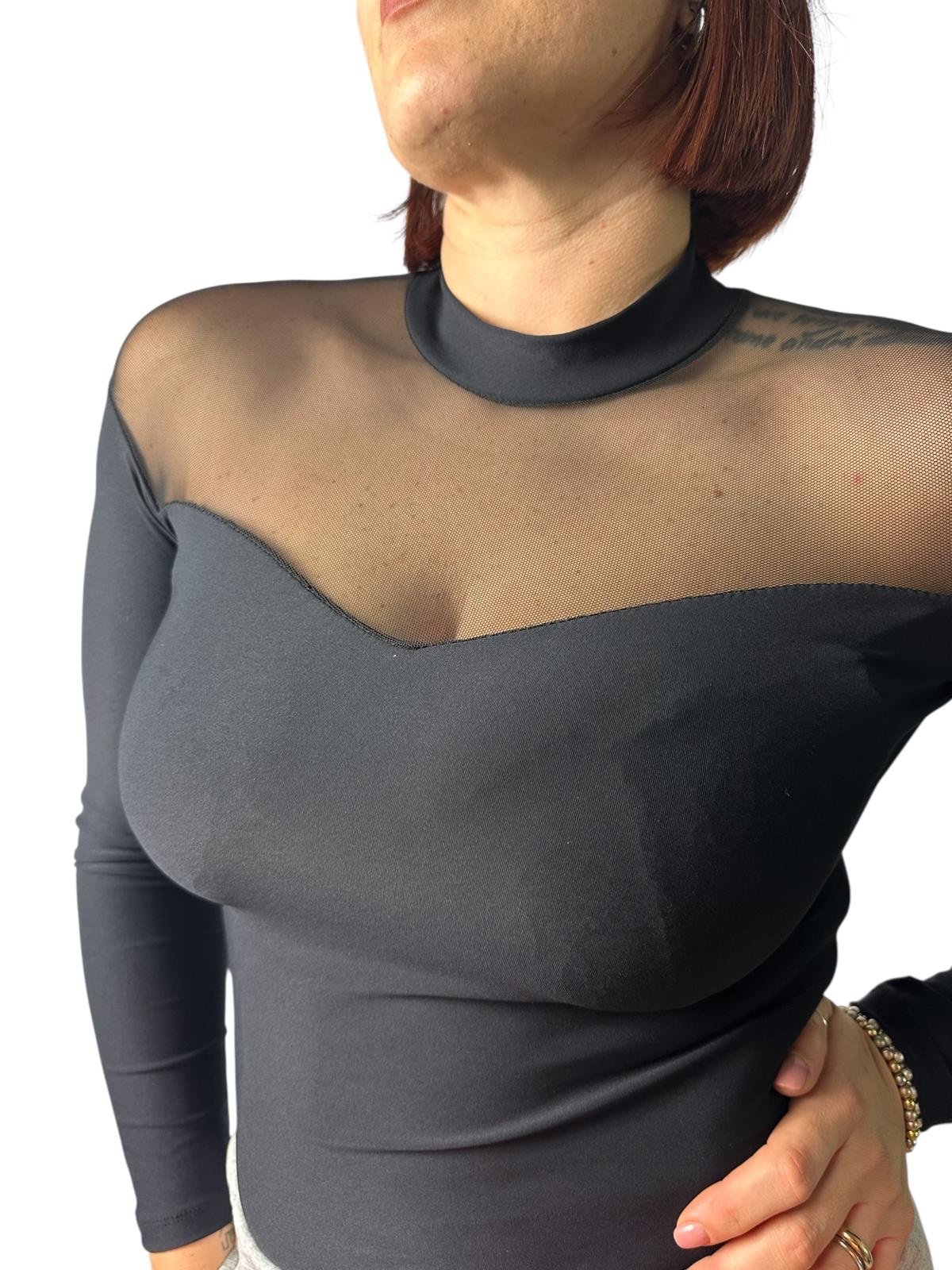 Body Manica Lunga con Inserti in Rete - Collo Alto - immagine 2