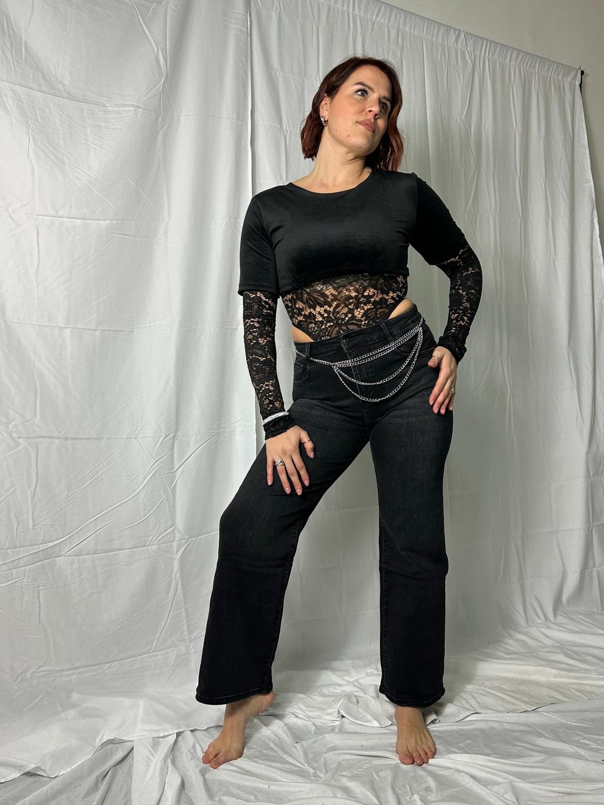 Jeans Neri Delavé a Gamba Larga - immagine 3