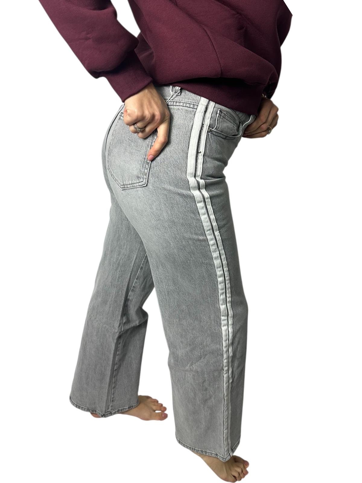 Jeans High Waist con Banda Laterale Bianca - immagine 2