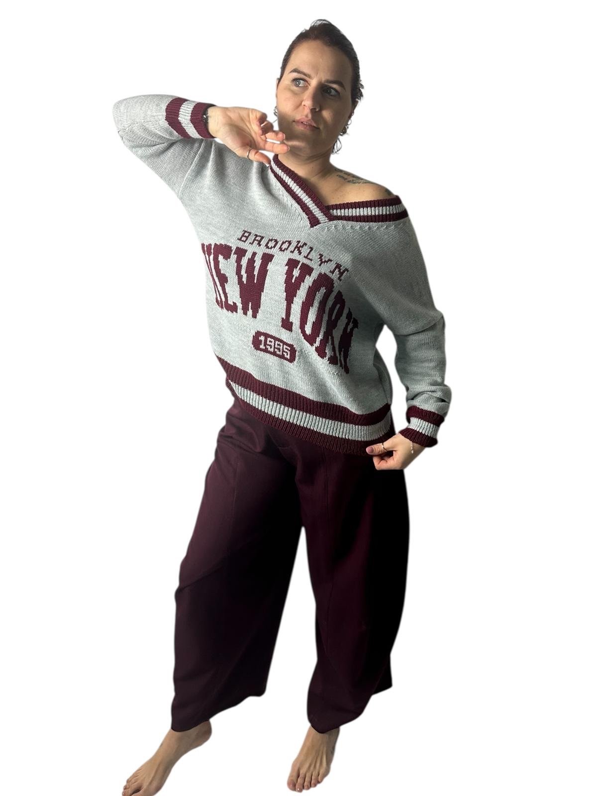 Pullover V-Neck Varsity 'New York 1995' Oversize - immagine 2
