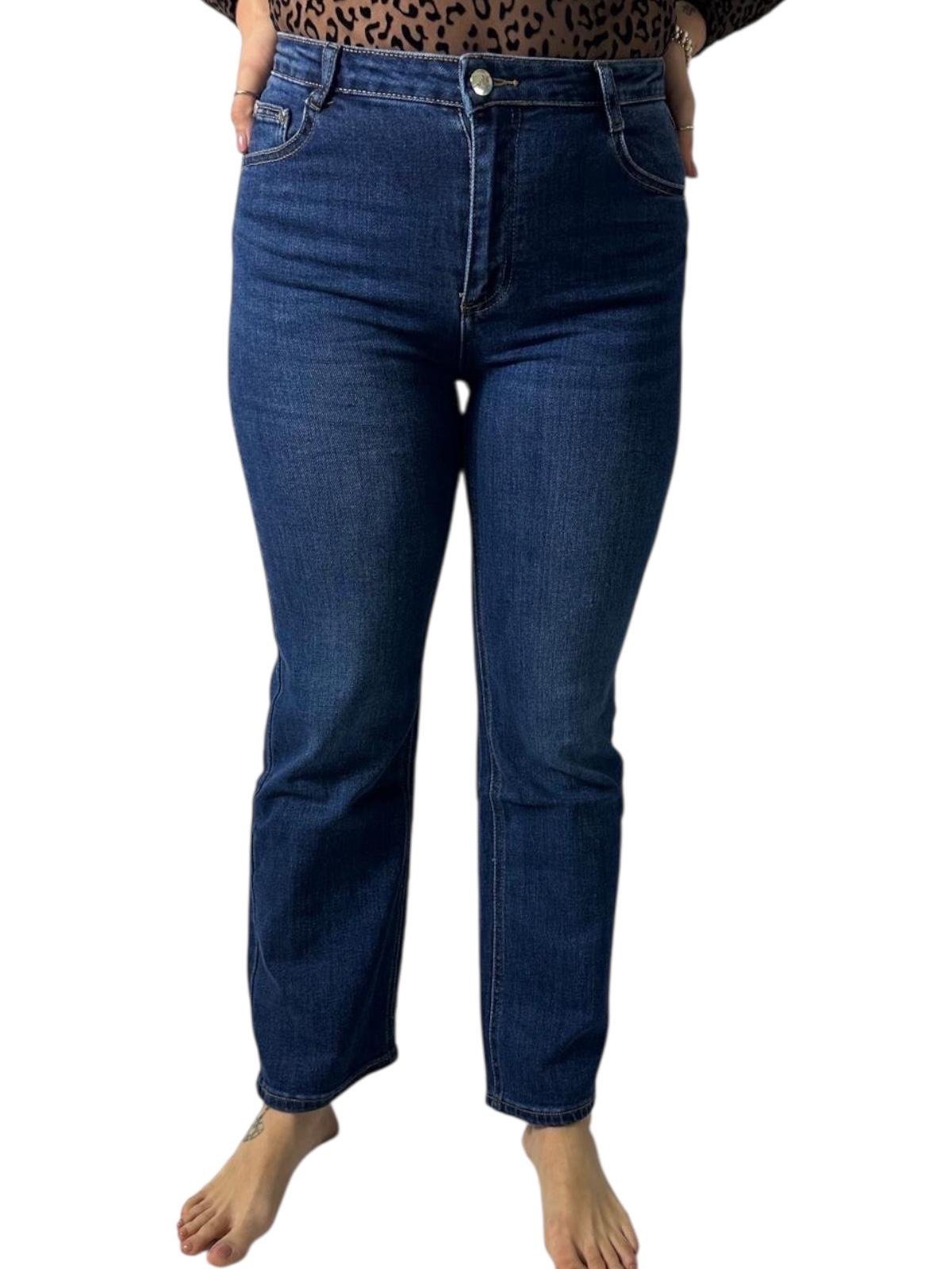 Jeans Vita Alta Straight Leg Blu Scuro