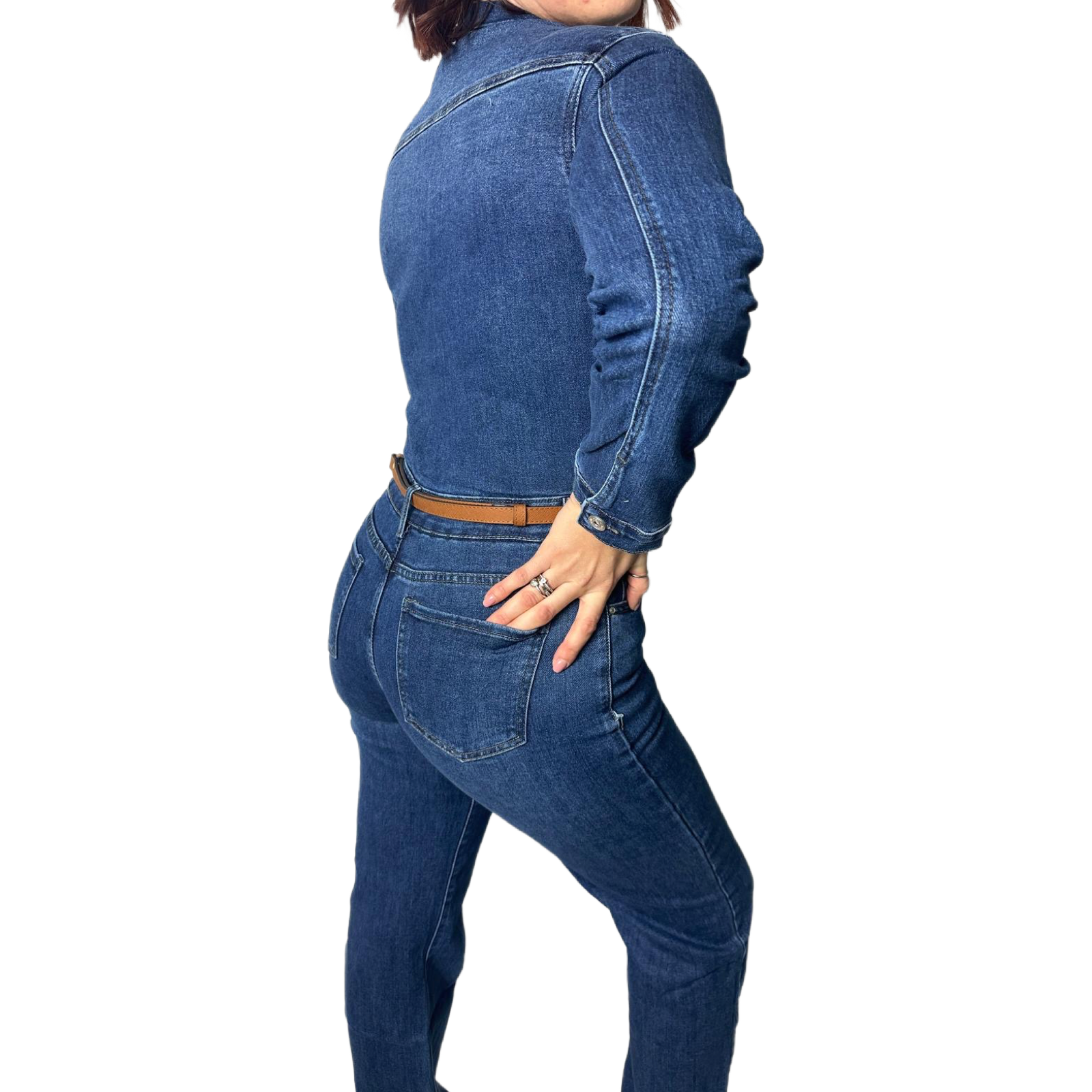 Jumpsuit Tuta Intera Denim Maniche Lunghe - immagine 3