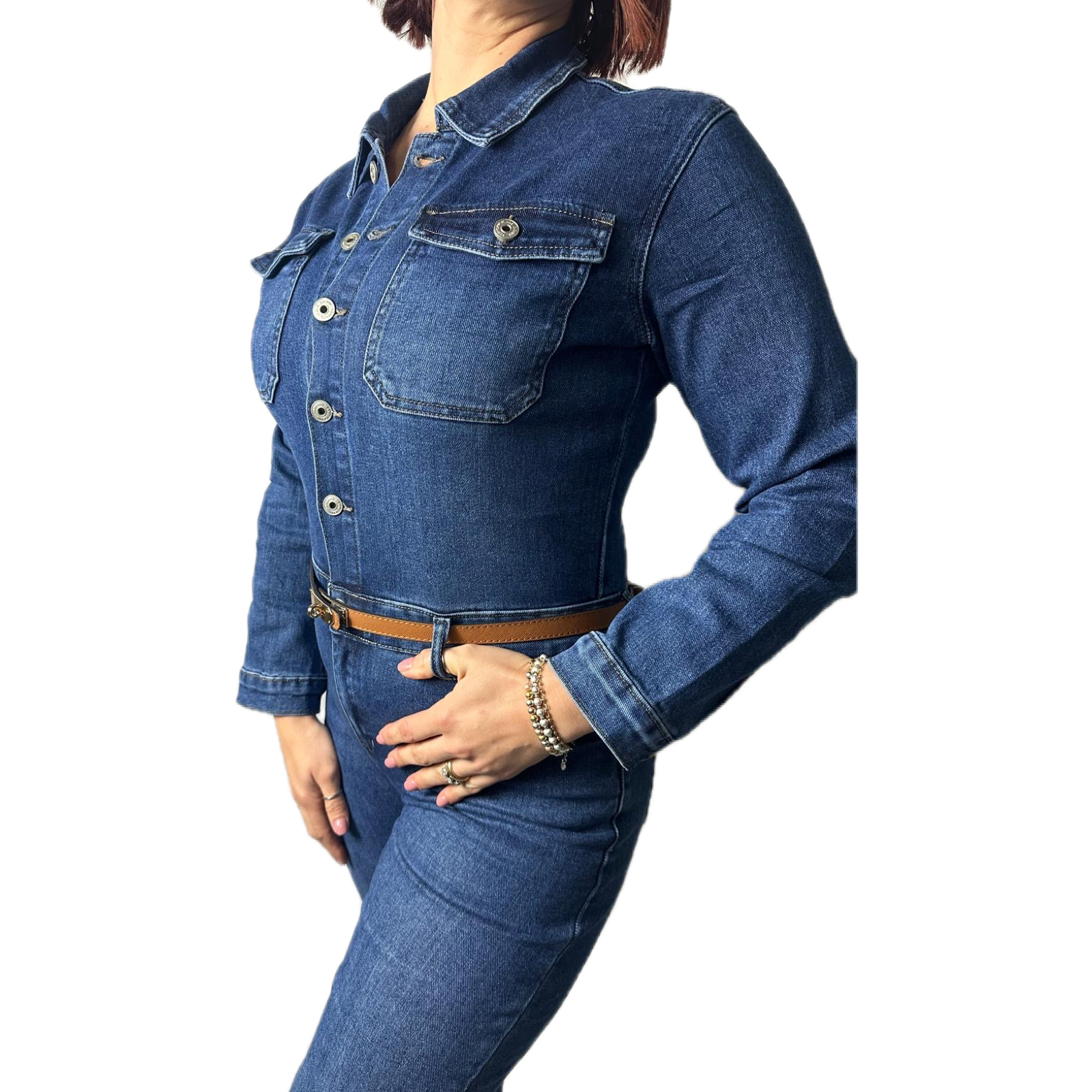 Jumpsuit Tuta Intera Denim Maniche Lunghe