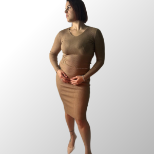 Vestito Tubino a Costine con Scollo a V