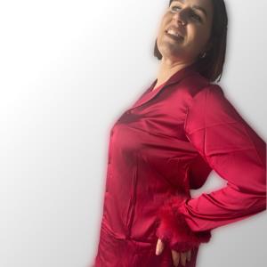 Pigiama SATIN in raso con Rifiniture in Piuma e Pizzo