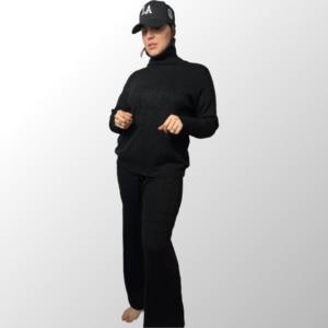 Coordinato TRECCIA Nero a collo Alto