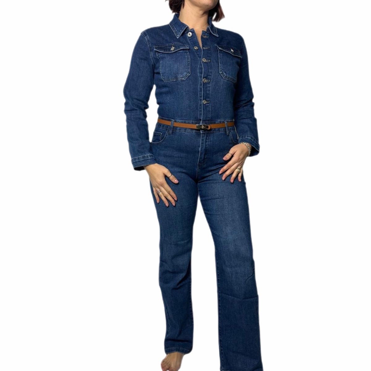 Jumpsuit Tuta Intera Denim Maniche Lunghe - immagine 2