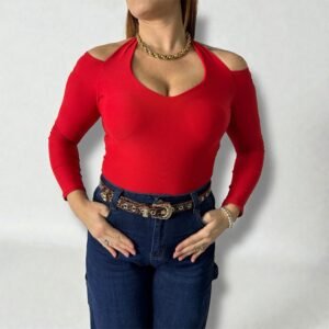 Body Elegante Halterneck Manica Lunga e Spalle Nude