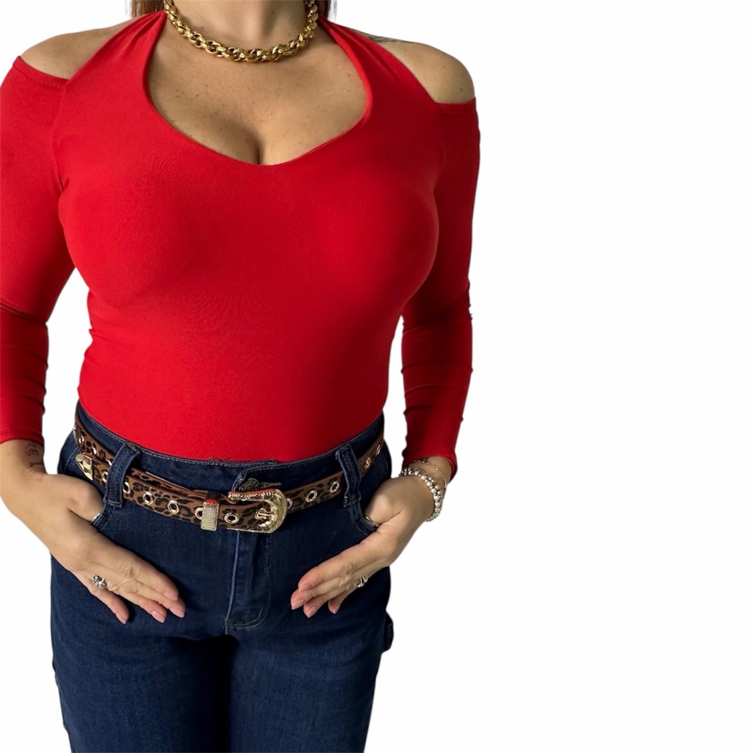 Body Elegante Halterneck Manica Lunga e Spalle Nude - immagine 2