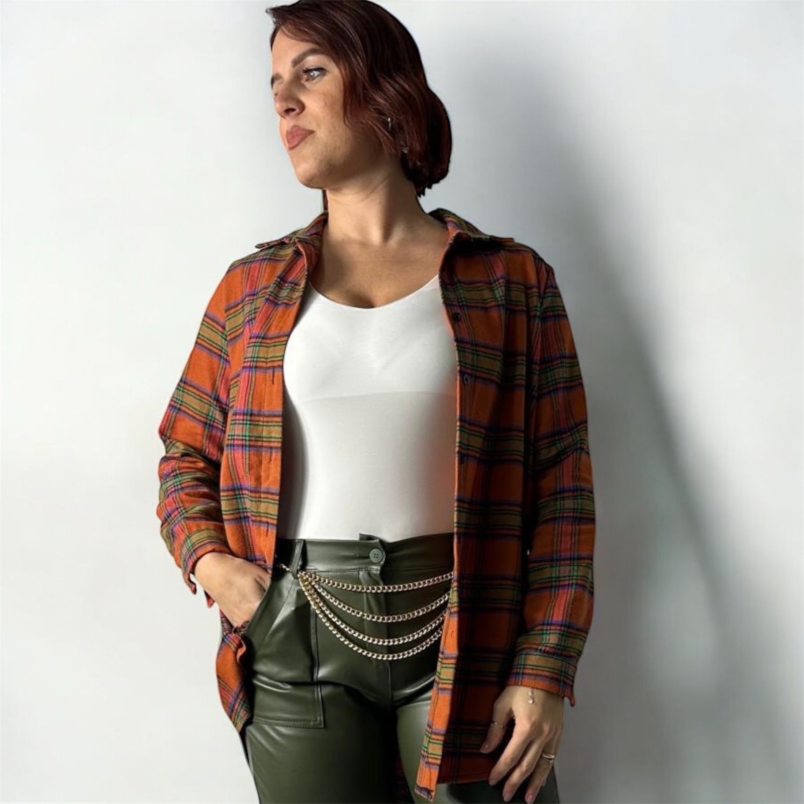 Maxi Camicia Lunga a Quadri Oversize Flanella