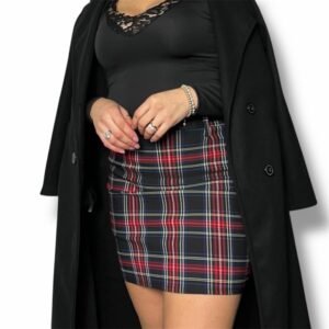 Gonna Corta Scozzese Vita Alta con Cintura